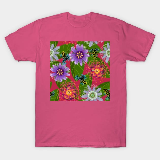 Pretty Poisons: Passionflowers and Poison Dart Frogs on Viva Magenta T-Shirt by brittanylane